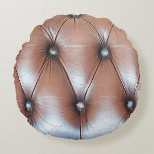 Genuine leather upholstery background, luxury dec round pillow