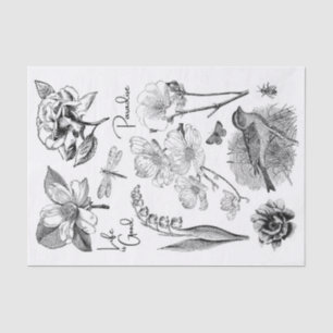 Genuine (not AI) Vintage Black & White Line Art 04 Tissue Paper