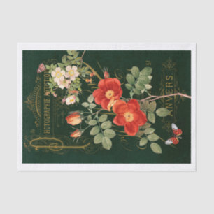 Genuine (not AI) Vintage Botanical Rose Dark Green Tissue Paper