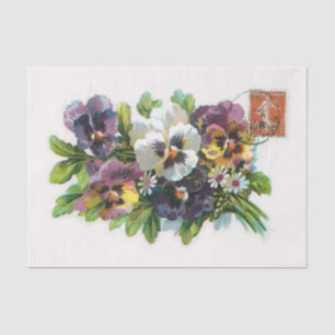 Genuine (not AI) Vintage Pansies & Stamp Postcard Tissue Paper