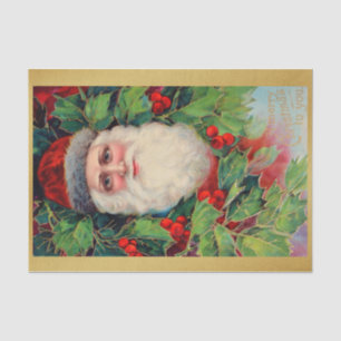 Genuine (not AI) Vintage Victorian Santa & Holly Tissue Paper