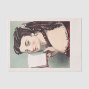 Genuine (not AI) Vintage Victorian Woman with Book Tissue Paper