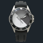 Geo Abstract Minimal Black White Stripes Name Watch<br><div class="desc">Personalize with your own name or name of your loved one.</div>