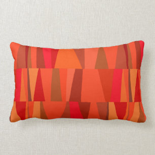 Geo Abstract Triangle Patchwork   fiery orange red Lumbar Pillow
