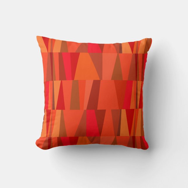 Geo Abstract Triangle Patchwork | fiery orange red Throw Pillow (Front)