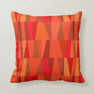 Geo Abstract Triangle Patchwork   fiery orange red Throw Pillow