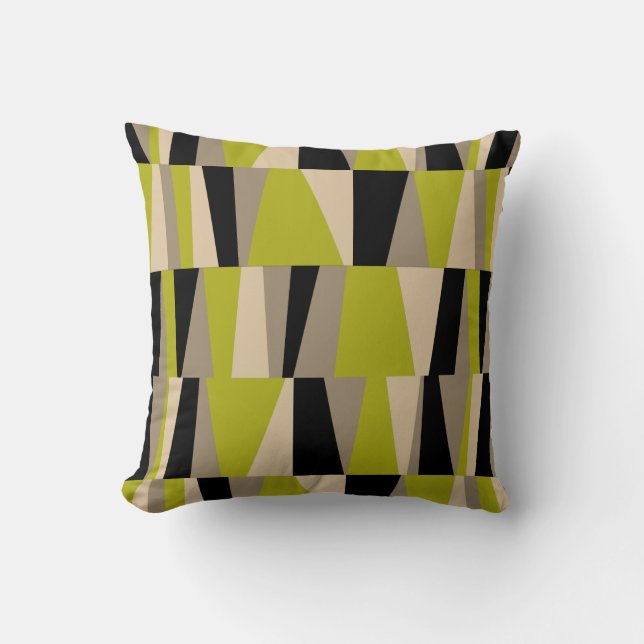 Geo Abstract Triangle Patchwork | olive black grey Throw Pillow (Front)