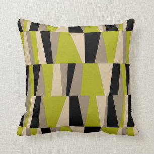 Geo Abstract Triangle Patchwork olive black grey Throw Pillow