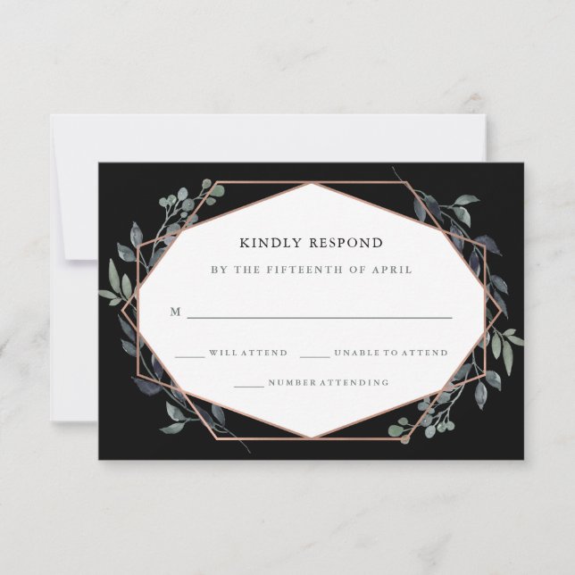 Geo Black vert | Rose Gold Wedding RSVP (Devant)