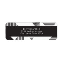 Geo Black White Stripe Holiday Return Address