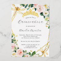 Geo Blush Floral Dragonfly Quinceanera Gold