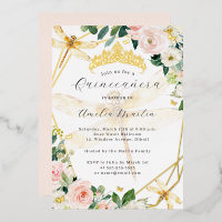 Geo Blush Floral Gold Dragonfly Quinceanera