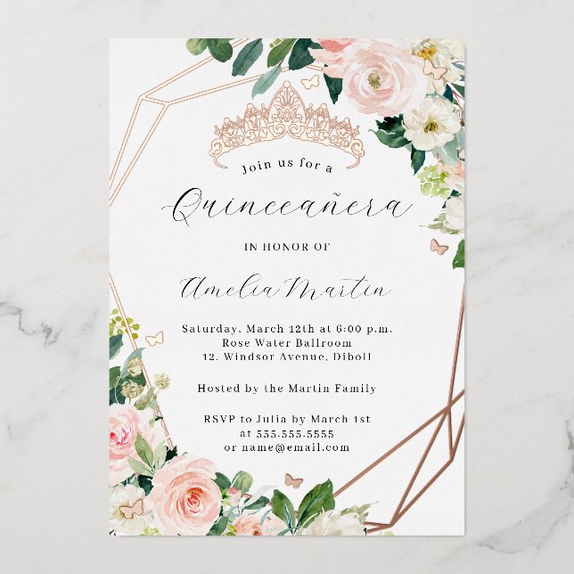 Geo Blush Floral Quinceanera Rose Gold   (Front)