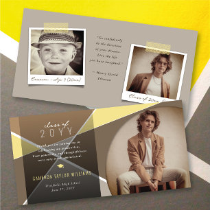 Geo Brown Criss Cross Colour Block Photo Graduatio Thank You Card