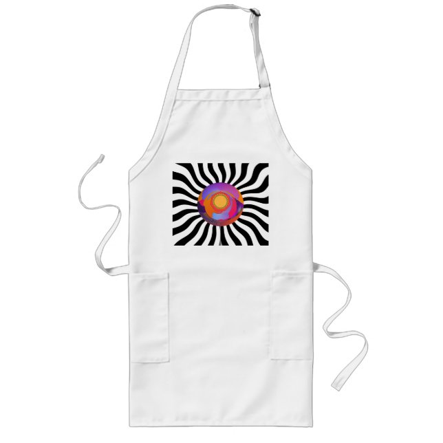 Geo Centre Black White Wavy White  Long Apron (Front)