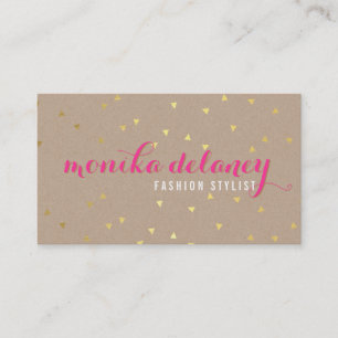 GEO CONFETTI GOLD stylish trendy kraft bright pink Business Card