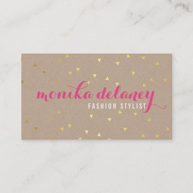 GEO CONFETTI GOLD stylish trendy kraft bright pink Business Card (Front)