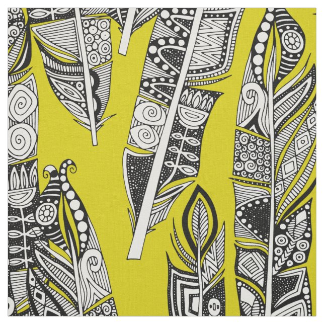 geo feathers chartreuse fabric (Swatch)