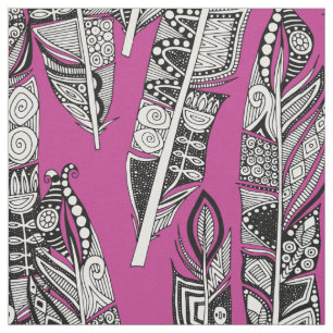 geo feathers hot pink fabric