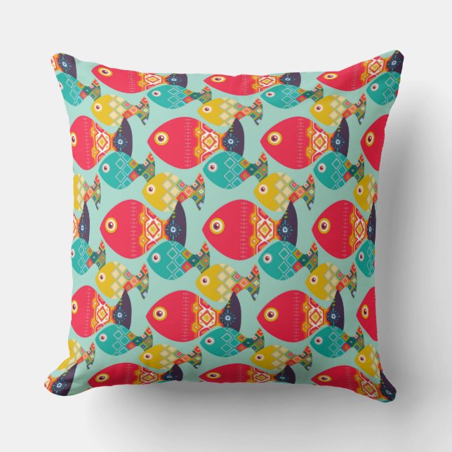 geo fish mint throw pillow (Front)