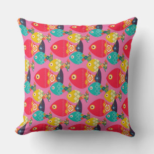 geo fish pink throw pillow