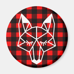 Geo Fox & Rustic Black Red Buffalo Check Plaid Magnet