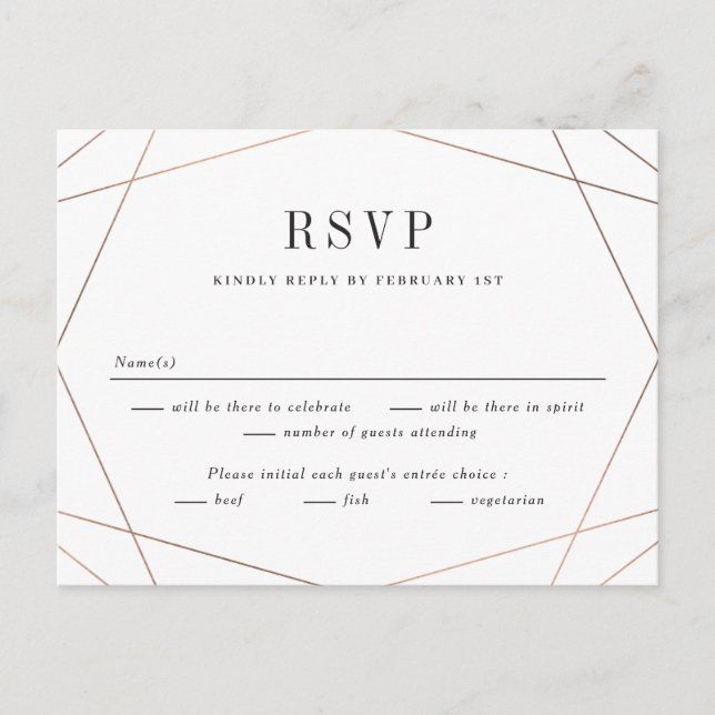 Geo Frame Wedding RSVP Reply Response Card (Front)