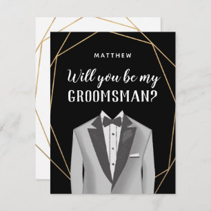 Geo Gold Tuxedo Groomsman Request Card