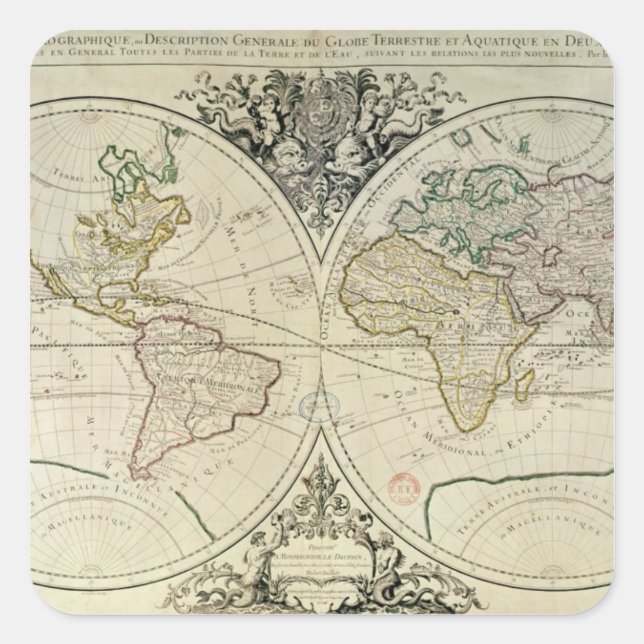 Geo-Hydrographic Mappamonde Square Sticker (Front)