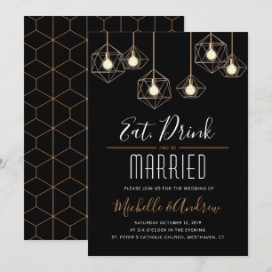 Geo Lights Eat Drink and be Married Wedding Invitation