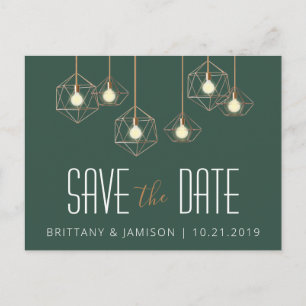 Geo Lights Green Modern Geometric Save the Date Announcement Postcard