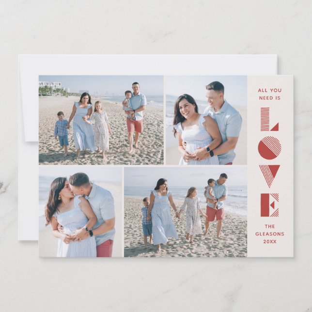 Geo Love 4-Photo Valentine's Day Card - Cherry (Front)