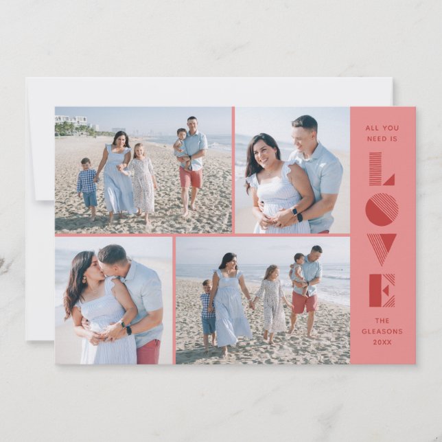 Geo Love 4-Photo Valentine's Day Card - Pink (Front)