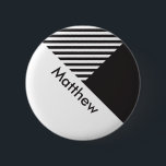 Geo Minimal Black White Stripes Employee Name Tag 2 Inch Round Button<br><div class="desc">Customizable name tag button</div>