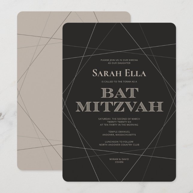 Geo Modern Silver Bat Mitzvah Invitation (Front/Back)