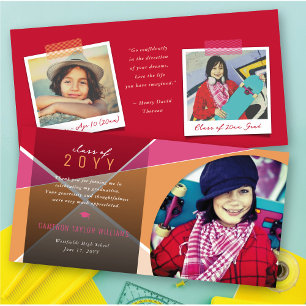 Geo Peach Criss Cross Colour Block Photo Graduatio Thank You Card