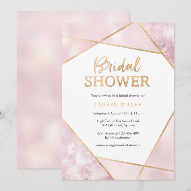 Geo Pink and Gold Bridal Shower invitation (Front/Back)