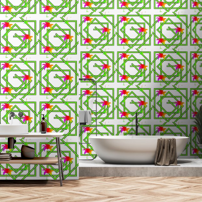  Geo Rainbow Floral White     Wallpaper (Bathroom)