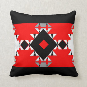 Geo Romance  on-Black/White/Grey/Red Throw Pillow