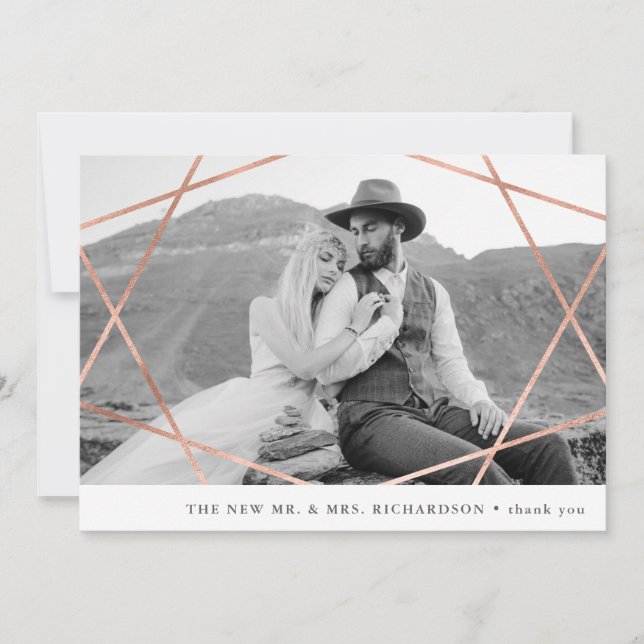 Geo Wedding | Faux Copper with Photo Thank You Card (Front)