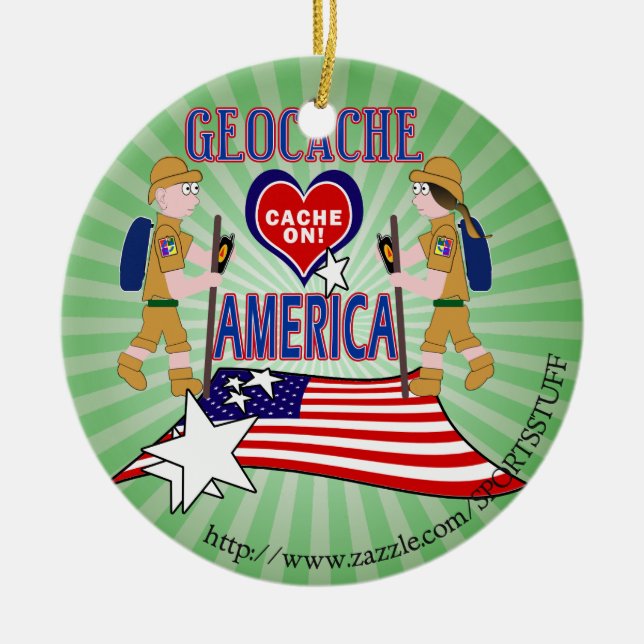 GEOCACHE AMERICA GEOCACHING CERAMIC ORNAMENT (Front)