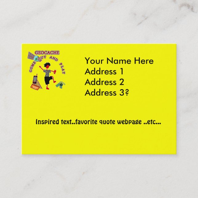 Geocache Come Out And Play Business Card (Front)