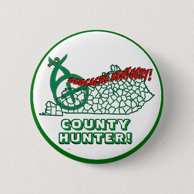 GEOCACHE KENTUCKY COUNTY HUNTER 2 INCH ROUND BUTTON (Front)