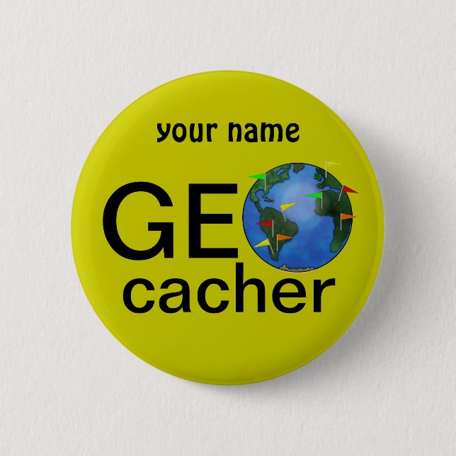 Geocacher Earth Geocaching Custom Name 2 Inch Round Button (Front)