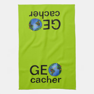 Geocacher Earth with Flags Geocaching Custom Kitchen Towel