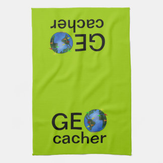 Geocacher Earth with Flags Geocaching Custom Kitchen Towel