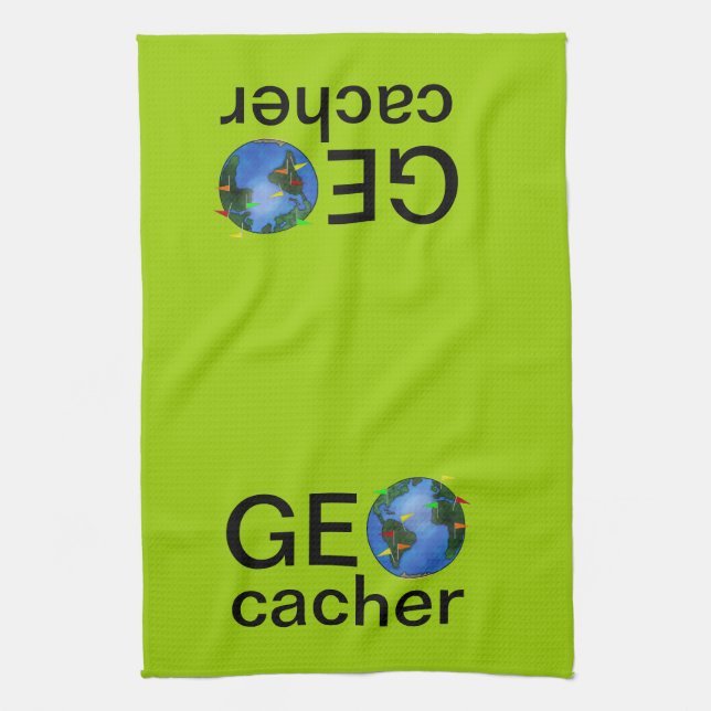 Geocacher Earth with Flags Geocaching Custom Kitchen Towel (Vertical)