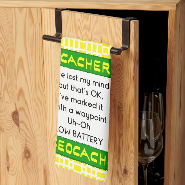 Geocacher Lost Mind In Green Kitchen Towel (Thirds Fold)