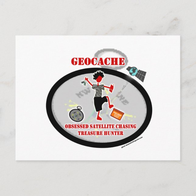 Geocaching  Obsessed Satellite Postcard (Front)