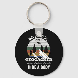 Geocaching T Shirt Never Mess With Geocacher Men W Keychain